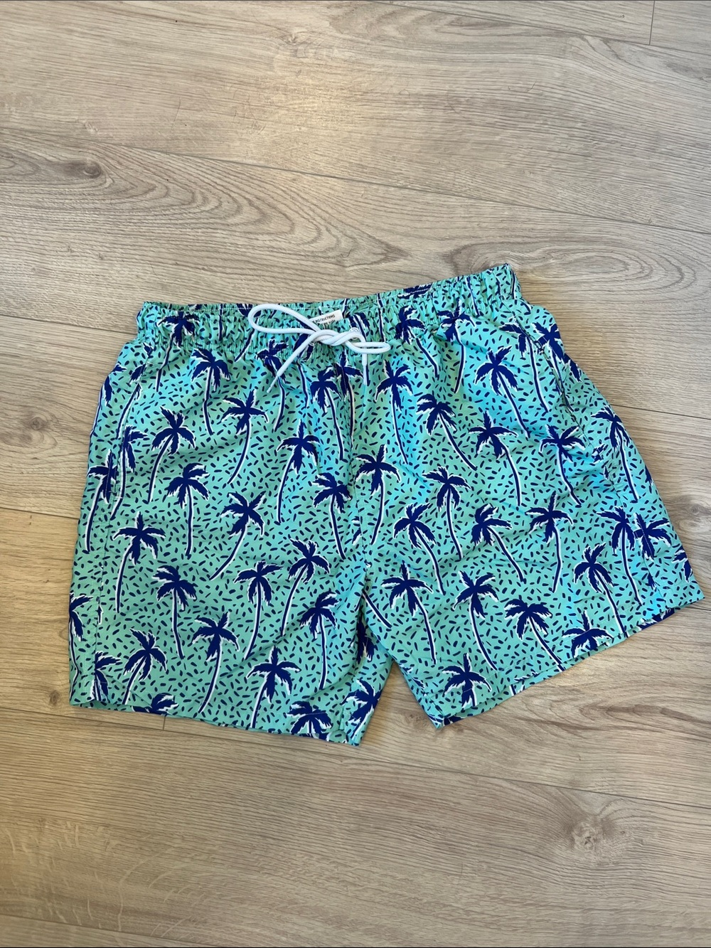 Men's Mint Green Palm-Print Hybrid Swim Shorts